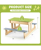 Gouun 3-in-1 Outdoor Wooden Kids Sand and Water Activity Table with Benches and Storage Boxes
