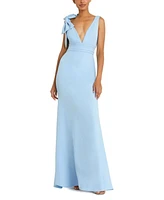 Mac Duggal Women's Sleeveless V Neck Bow Detail Mermaid Gown