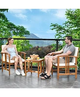 Slickblue 3-Piece Solid Wood Outdoor Patio Furniture Table Chairs Set with Cushions
