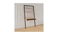 Slickblue Farmhouse Rustic Leaning Ladder Writing Desk with 2 Shelves for Storage