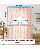 Hlc.me Butterfly Floral Lace - Sheer 3 Piece Kitchen Curtains Set