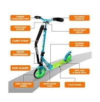 Hurtle Foldable Kick Scooter With Adjustable Handlebar - Teal Blue