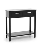 Gouun Narrow Console Table with Drawers and Open Storage Shelf