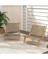 Gouun Modern Armless Teak Wood Lounge Chair with Nylon Woven Backrest and Seat