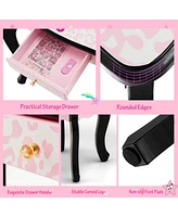Gouun Kid Vanity Set with Tri-Folding Mirror and Leopard Print