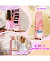 Gouun Kids Jewelry Armoire Cabinet with Swivel Base and Lockable Universal Wheels