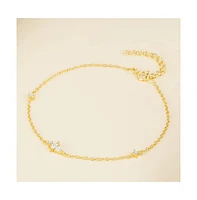 Hollywood Sensation 18K Gold Plated Sterling Silver Dainty Cable Chain Bracelet with Marquise, Pear, and Round Cut Cubic Zirconia Accents