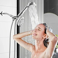Sugift 6-Spray Setting High Pressure Dual Rain Shower Head with Handheld Valve and 59" Flexible Hose (Brushed Nickel)
