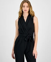 Bar Iii Women's Shawl-Collar Belted Straight-Leg Jumpsuit, Exclusively at Macy's