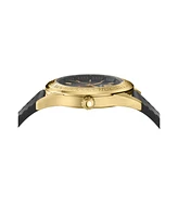 Versace Men's V-Code Ip Yellow Gold Stainless Steel and Leather Strap Watch, 42mm