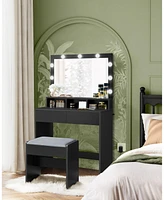 Slickblue Vanity Desk with Mirror and Lights, Makeup Upholstered Stool