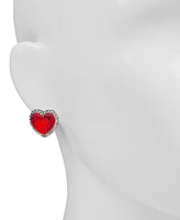 Patricia Nash Gold-Tone Pave-Framed Textured Colored Stone Heart Clip-On Button Earrings