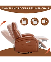 Mondawe Leatheraire Swivel And Rocker Power Recliner Chair