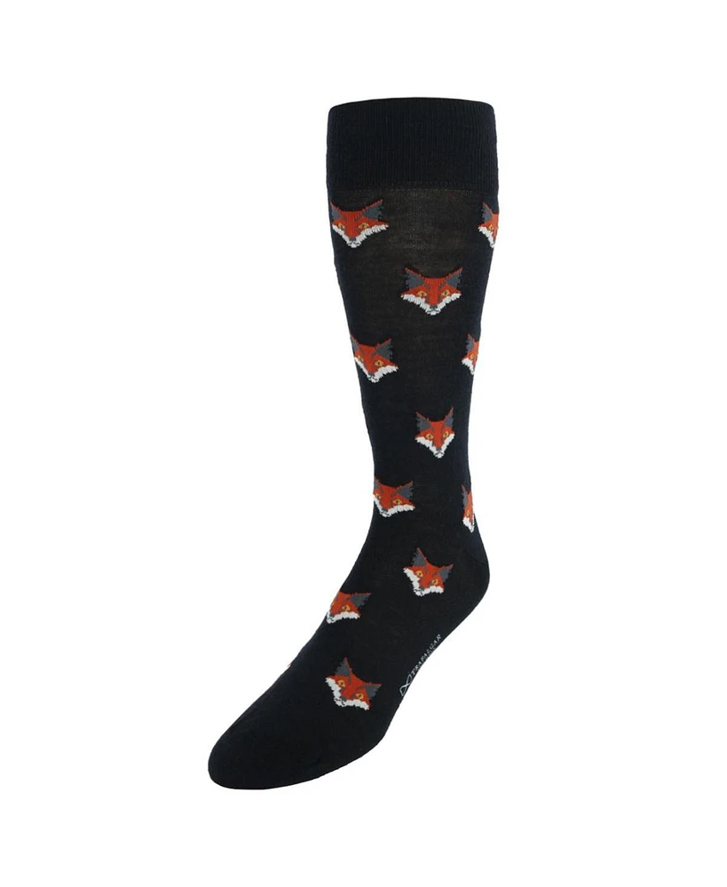 Trafalgar Men's What Did The Fox Say Mid-Calf Mercerized Cotton Novelty Socks (1 Pair)