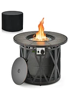 Gouun 32 Inch 30000BTU Fire Pit Table with Fire Glasses and Pvc Cover