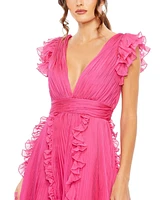 Mac Duggal Women's Pleated Ruffle Cap Sleeve Flowy A Line Gown