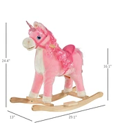 Qaba Kids Rocking Horse, Ride on Unicorn w/ Wooden Base, Tail Wag & Sounds