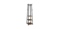 Slickblue Modern Industrial Metal Frame Coat Rack with Wood Shelves and 3-Tier Storage for Entryway