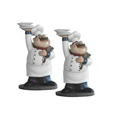 Fc Design "2-pc Gift Set" 10"H Chef Serving Statue Dining Room Accessory Figurine Statue Ornament Home Room Office Decor and Perfect Gift Ideas for Ho