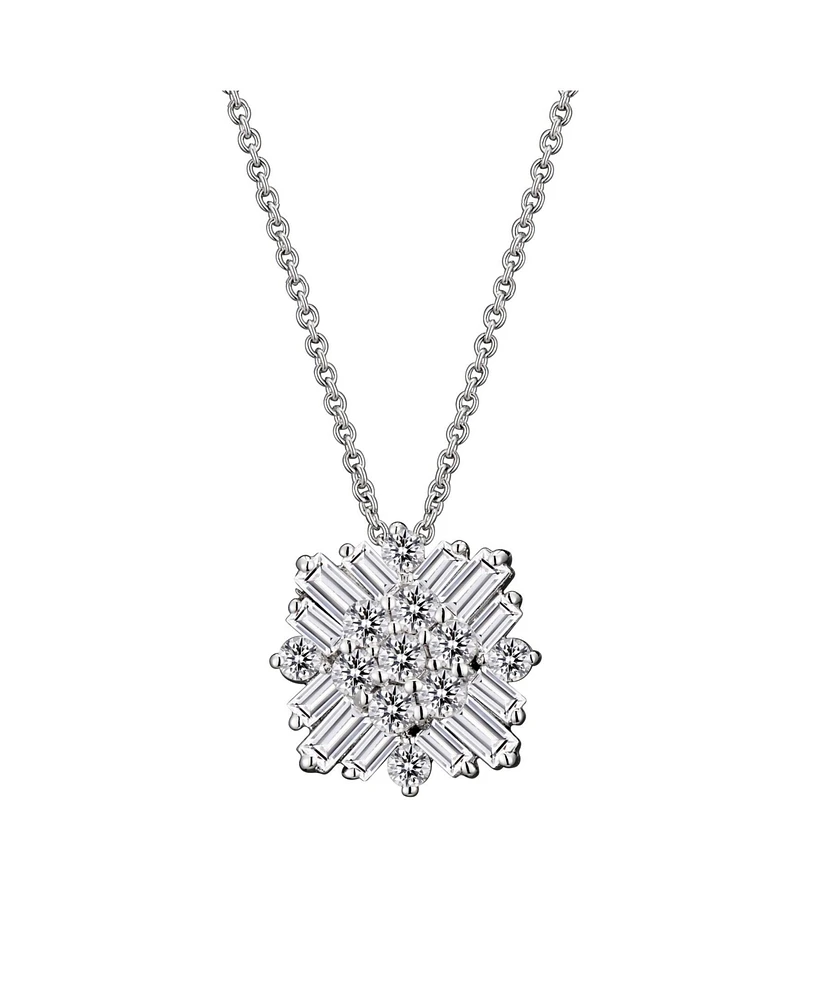 Genevive Sterling Silver White Gold Plated Cubic Zirconia Snowflake Cluster Pendant Necklace