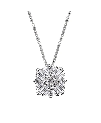 Genevive Sterling Silver White Gold Plated Cubic Zirconia Snowflake Cluster Pendant Necklace