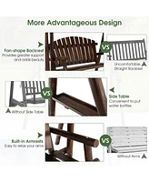 Gouun 2-Person Outdoor Wooden Porch Swing with an Adjustable Canopy