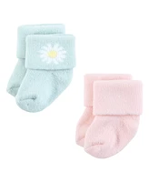 Hudson Baby Girls Cotton Rich Newborn and Terry Socks, Lemon Daisy, 0-6 Months