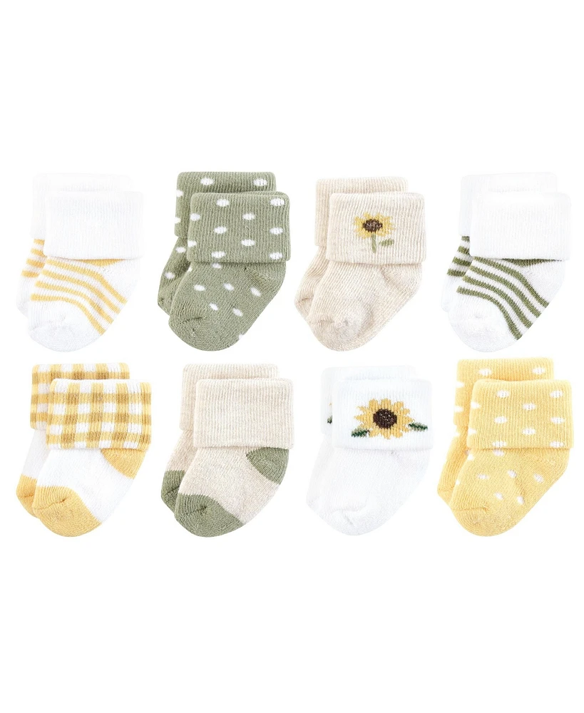 Hudson Baby Girls Cotton Rich Newborn and Terry Socks, Sunflower, 0-6 Months