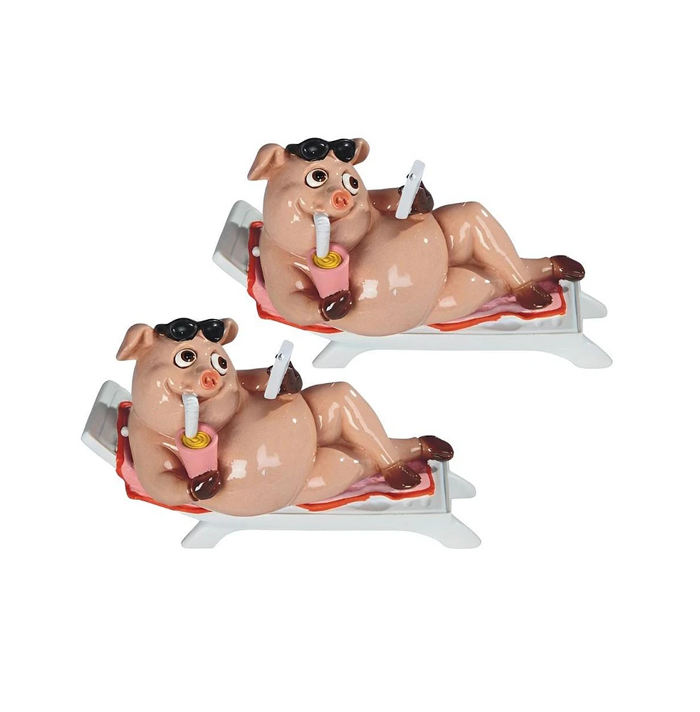 Fc Design "2-pc Gift Set" 7.25"W Piggy Sunbathing Figurine Statue Ornament Home Room Office Decor and Perfect Gift Ideas for Housewarming, Holidays an