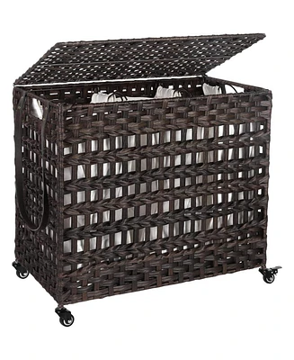 Slickblue 3-Basket Laundry Hamper Sorter Cart with Removable Cotton Bags