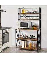 Slickblue Modern Industrial Metal Wood Bakers Rack Kitchen Storage Shelf