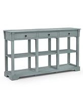 Gouun 58 Inch Retro Console Table with 3 Drawers and Open Shelves Rectangular Entryway Table