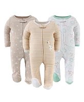 The Peanutshell Baby Boys 3pk Cotton Sleeper Set Girl, Serene Safari