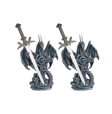 Fc Design "2-pc Gift Set" 5"H Medieval Silver Dragon with Sword Guardian Figurine Statue Ornament Home Room Office Decor and Perfect Gift Ideas for Ho