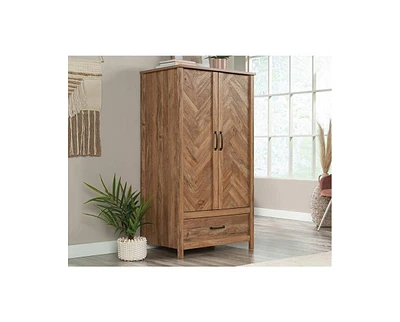 Slickblue Farmhouse 1-Drawer Wardrobe Armoire with Garment Rod for Rustic Storage and Bedroom Organization