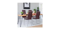 Slickblue Set of 4 Modern High Back Brown Pvc Leather Dining Chairs with Metal Legs