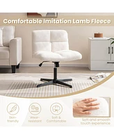 Gouun Office Armless Chair Cross Legged with Imitation Lamb Fleece and Adjustable Height