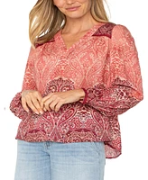 Liverpool Los Angeles Women's Long Sleeve V-Neck Popover Woven Blouse