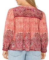 Liverpool Los Angeles Women's Long Sleeve V-Neck Popover Woven Blouse