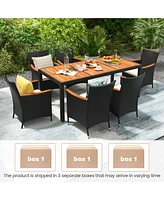 Gymax 9 Pcs Patio Dining Set for 8 Large Conversation Set w/ Umbrella Hole Seat Cushion