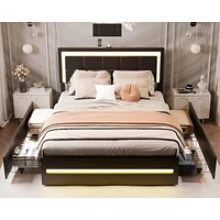 Dyhome Bed Frame with Led Lights and 4 Storage Drawers