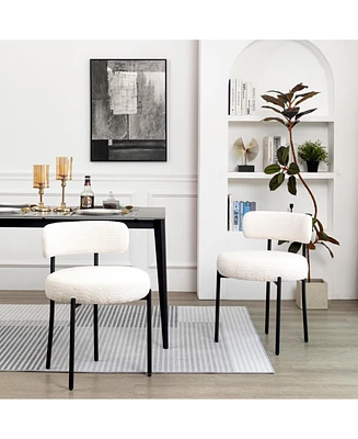 Dyhome Kitchen Chairs Mid-Century Modern Dining Set of 2, Room Chairs, Boucle Upholstered Wishbone Chair