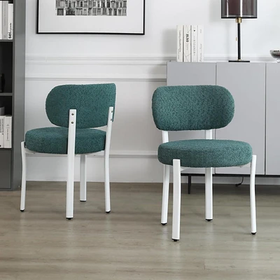Dyhome Dining Chairs Set of 2, Upholstered Modern Dining Room Chairs, Tufted Sherpa Boucle Kitchen Chairs, Mid Century Dining Chair with White Metal L