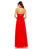 Mac Duggal Women's Ruched Halter Strap Keyhole Chiffon Gown