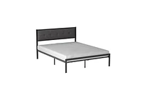 Slickblue Metal Platform Bed Frame with Button Tufted Upholstered Headboard