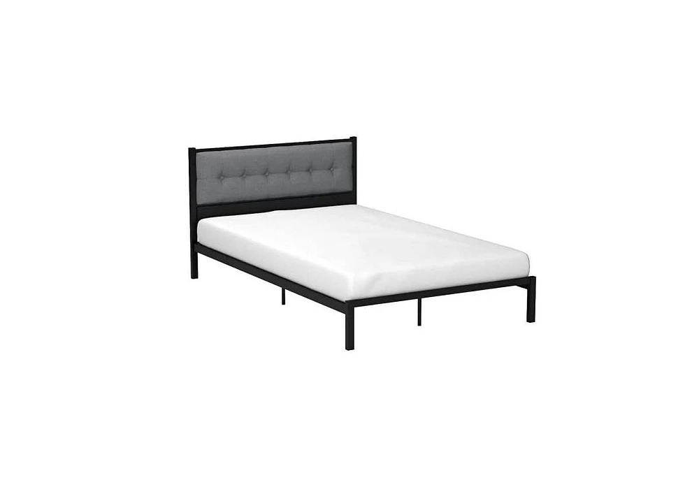 Slickblue Metal Platform Bed Frame with Button Tufted Upholstered Headboard