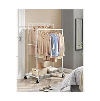 Slickblue Heavy Duty White Pipe Double-Rod Garment Clothes Rack with Locking Wheels