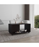 Denton Coffee Table, 4 Wheels, 1 Shelf, Black