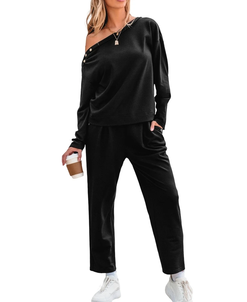 Cupshe Women's Off-Shoulder Top & Tapered Leg Pants Set