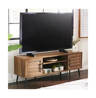 Slickblue Modern Rustic Wood Finish Tv Stand with Mid-Century Legs for Flat-Screen Tv and Storage